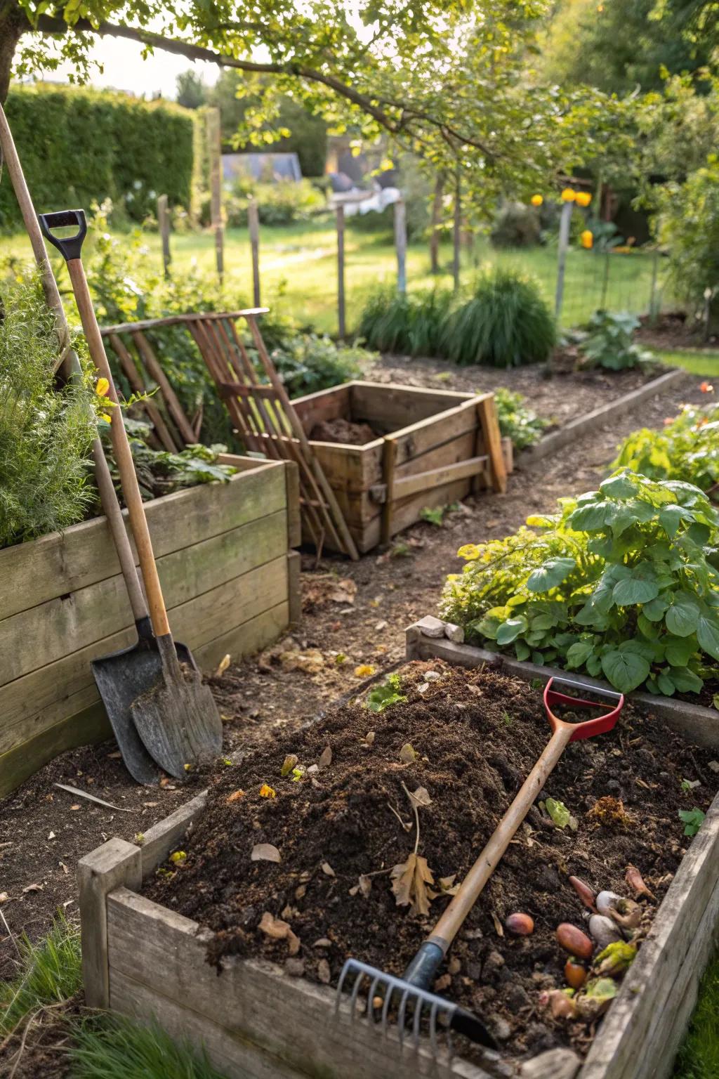 Earth-conscious methods like composting enhance garden health.