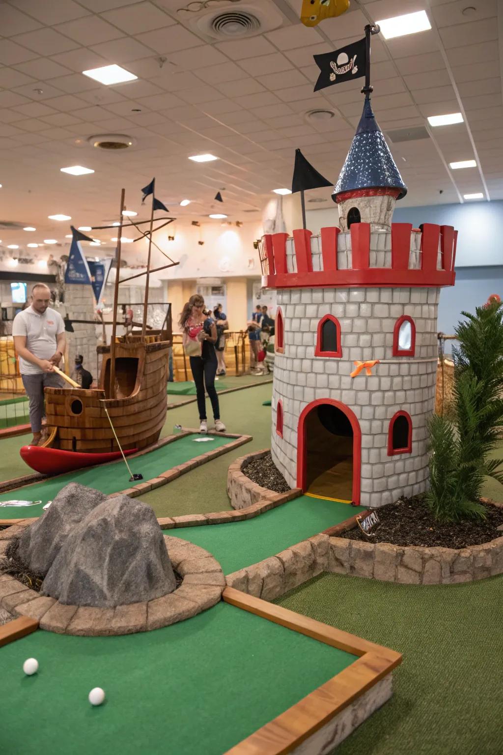 Enjoy a delightful miniature golf course directly inside your home, assuring endless fun.