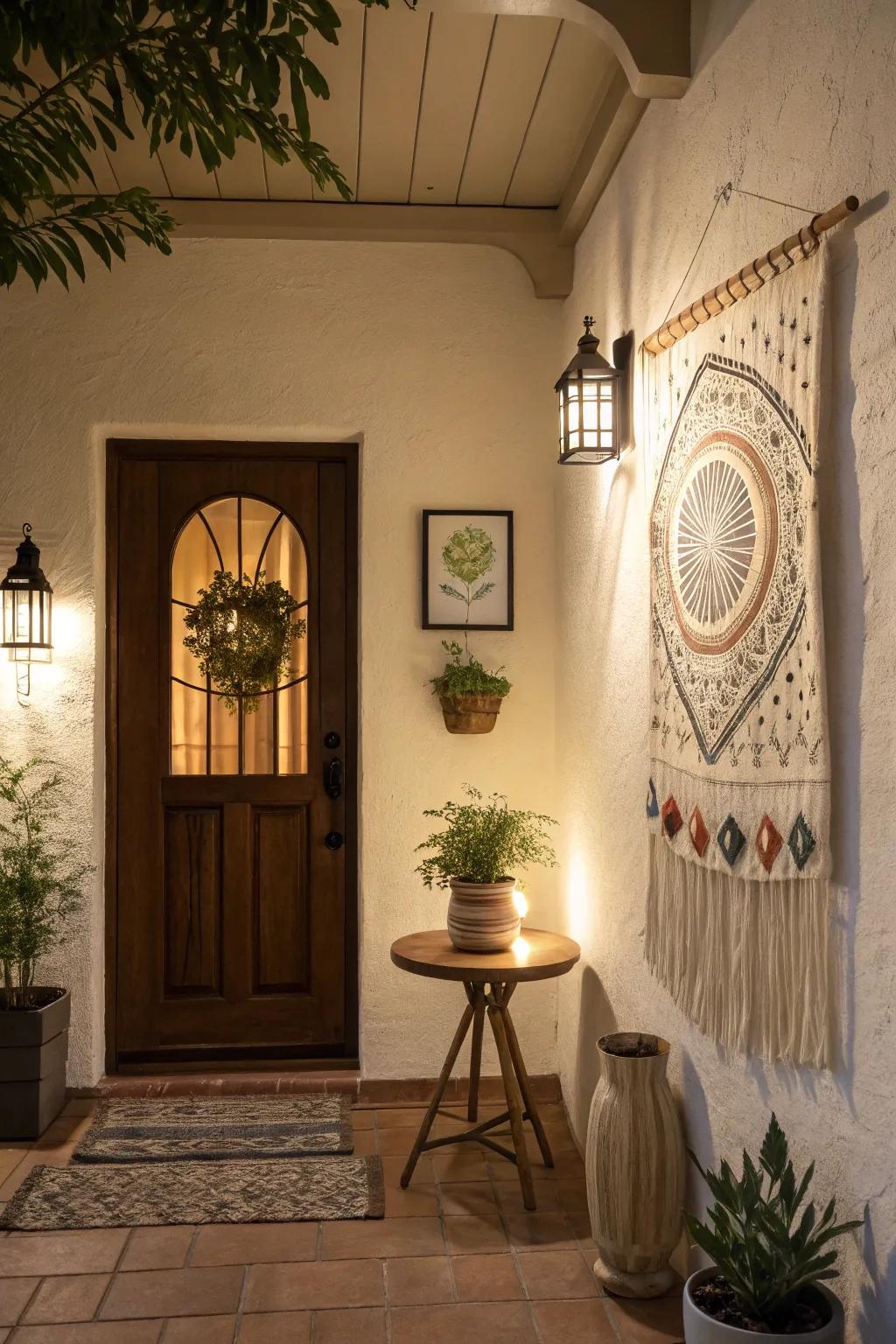 Handcrafted art imparts a personal and artisanal sentiment to foyer decor.