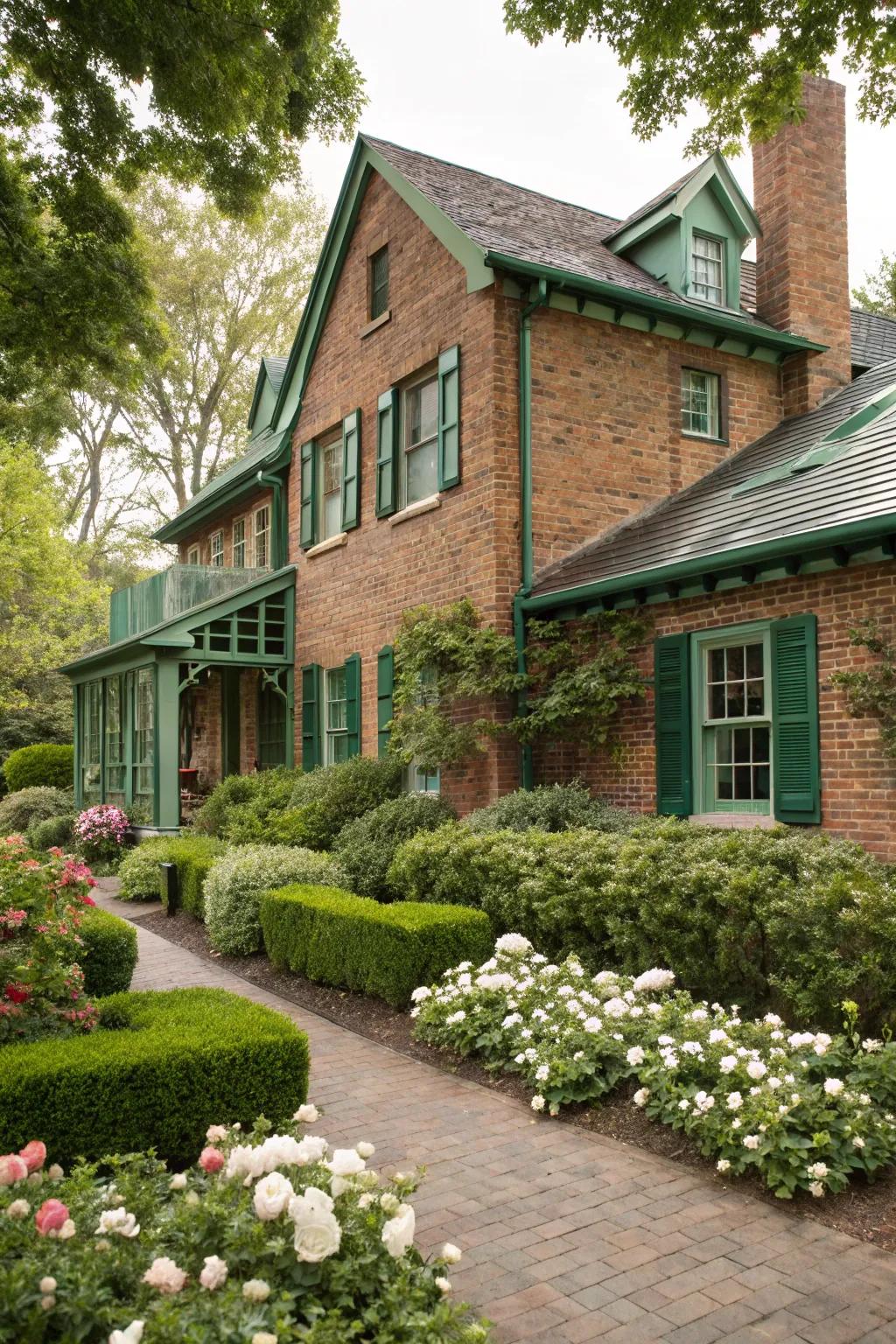 Bold jade verdant contrasts beautifully with brick.