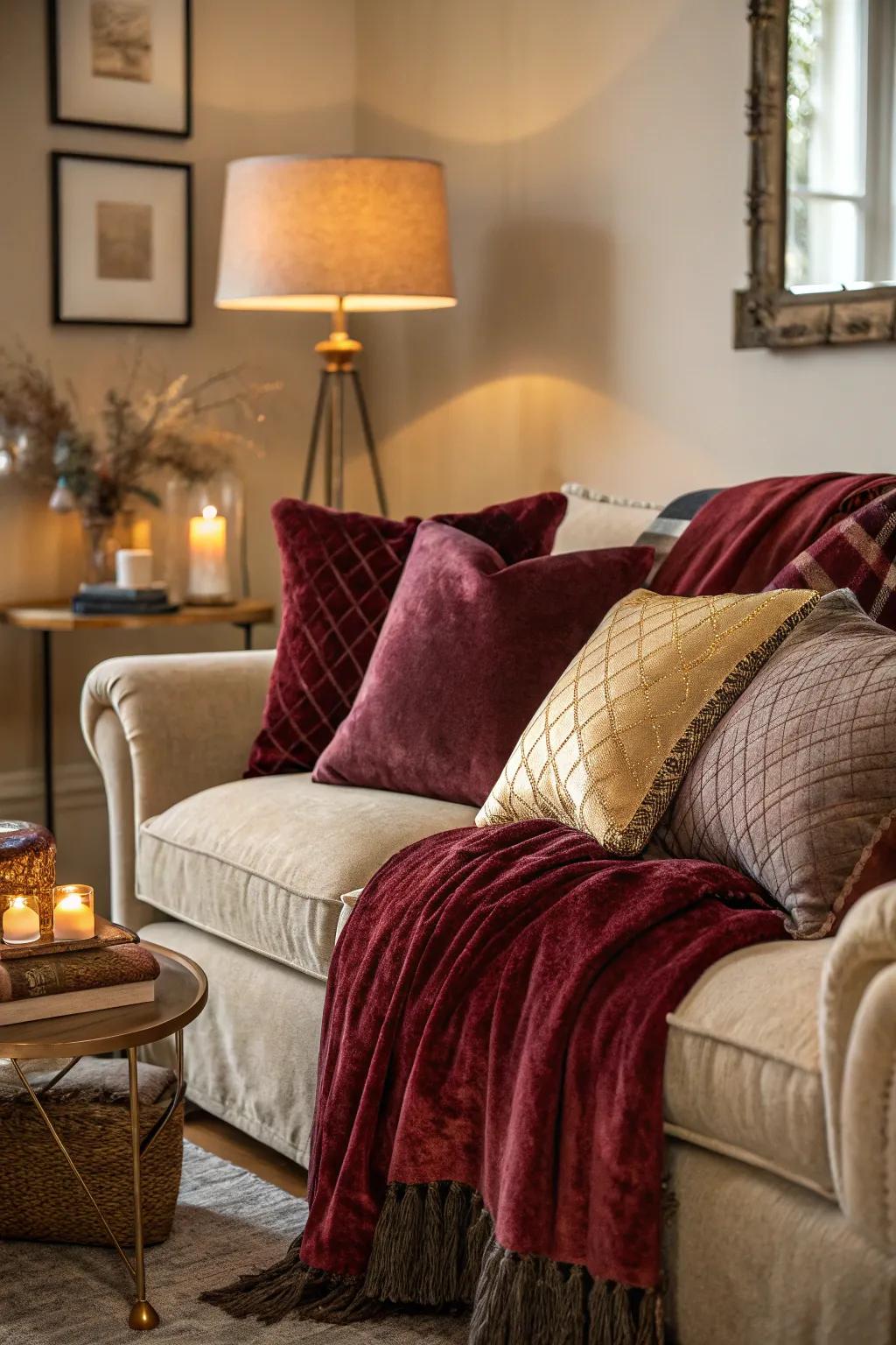Velvet enhances a plusher, extravagant detail within your fall-inspired space.