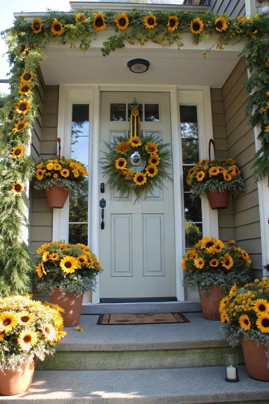 Sunflowers bring a burst of warmth and shade to the fall decor.
