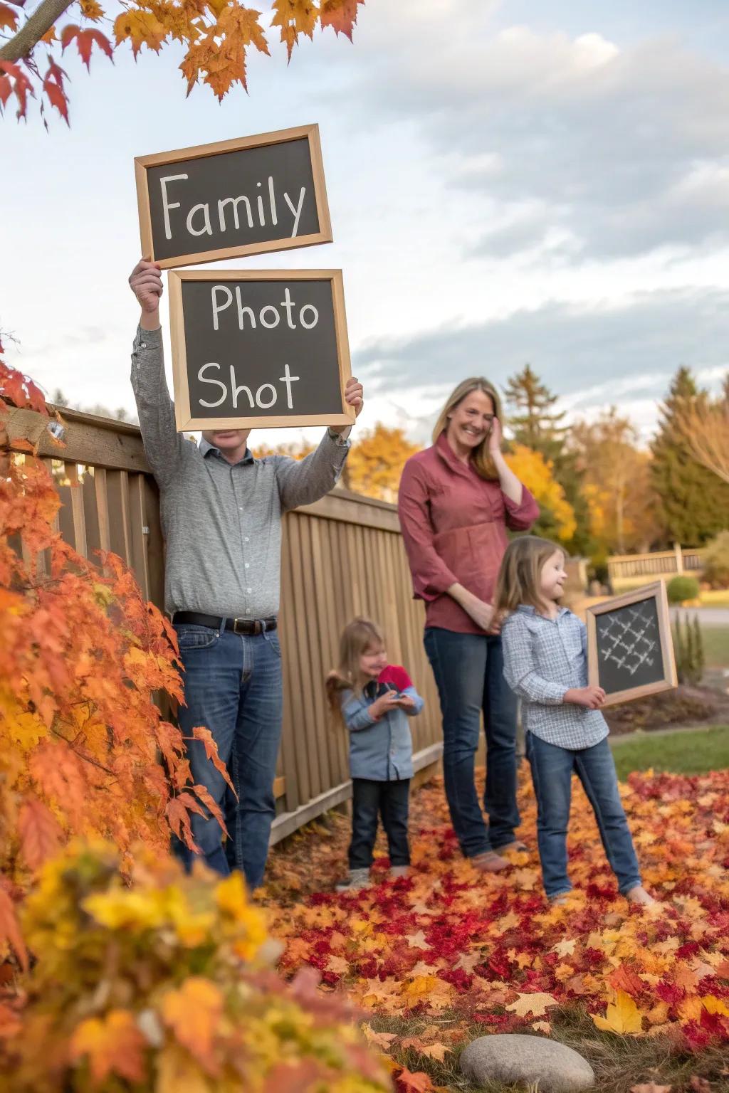Chalkboard signs contribute a personal and creative element to family photos.