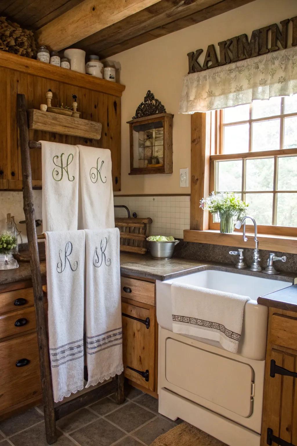 Personalized touches making a farmhouse kitchen uniquely inviting.