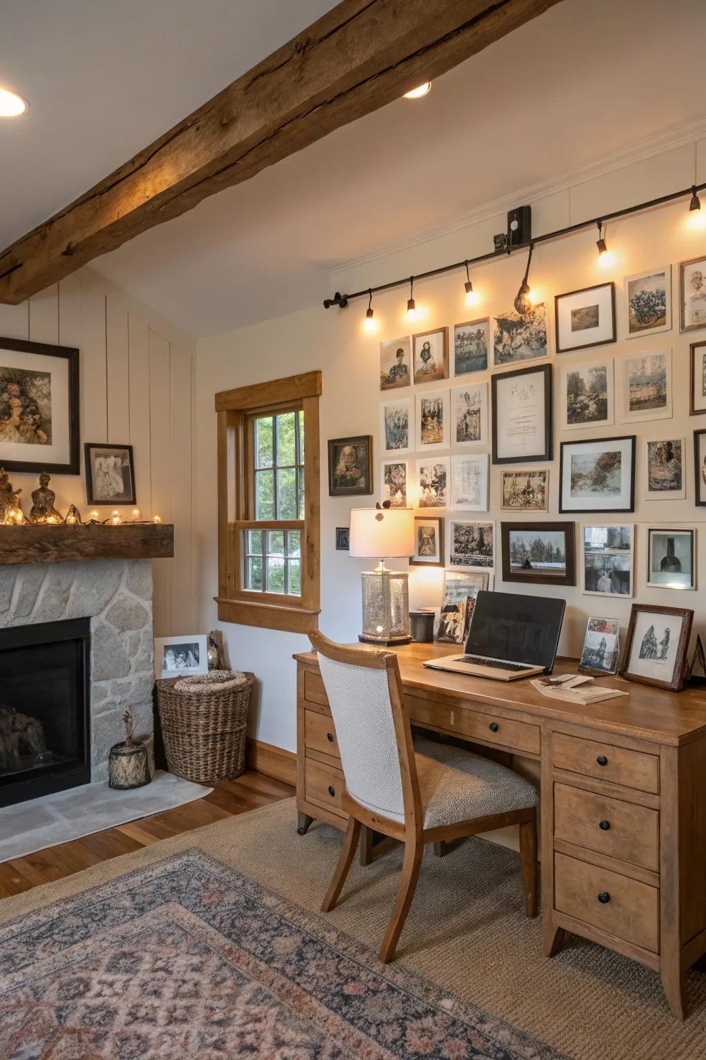 A photographic display adds a personal touch to your space.