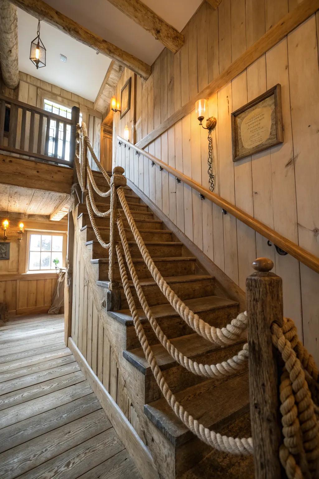 Rope and timber furnish a tactile rustic sensation.