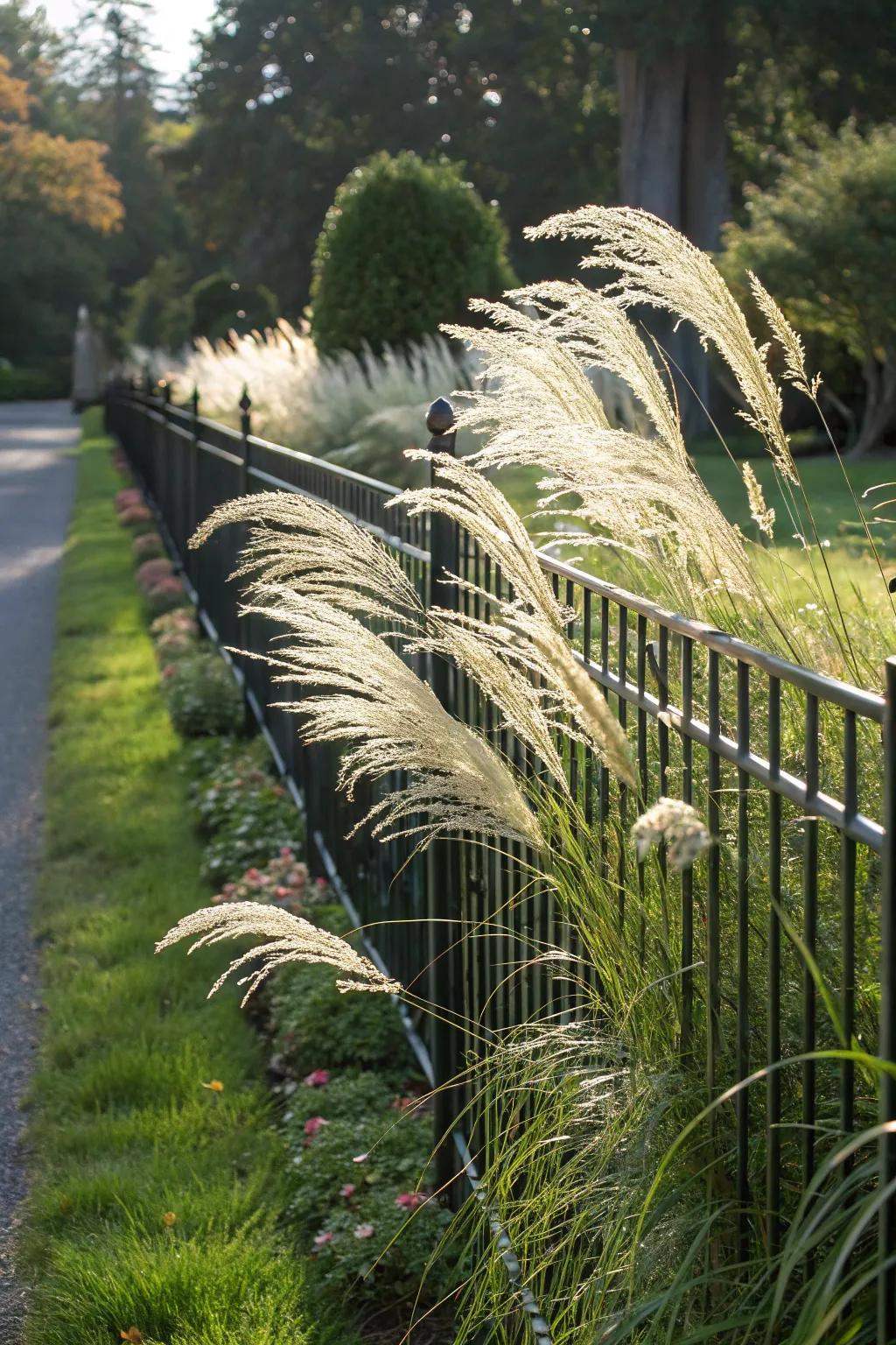 Decorative grasses introduce motion and texture to fences.