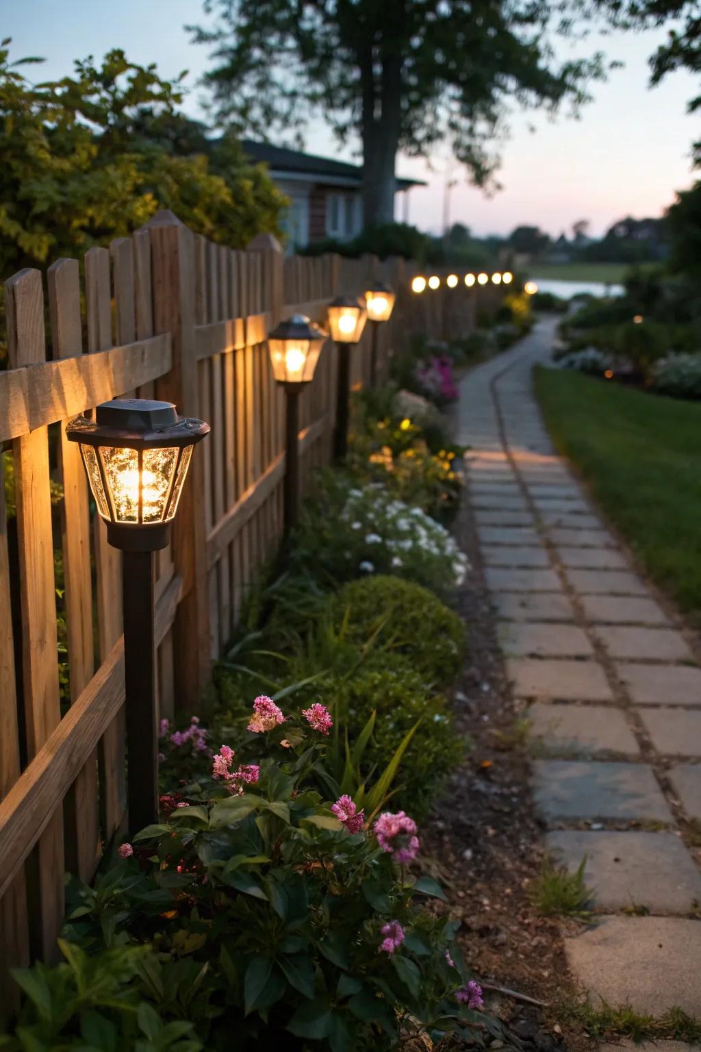 Solar illumination accents brighten your boundary and save energy.