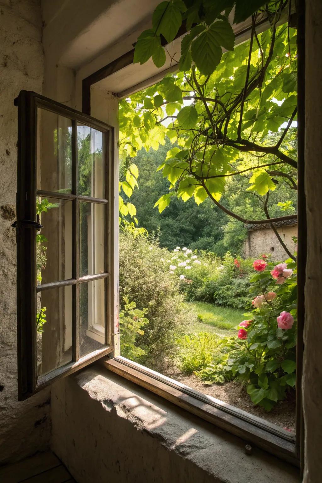 A garden view enhances the tranquility of the cellar.