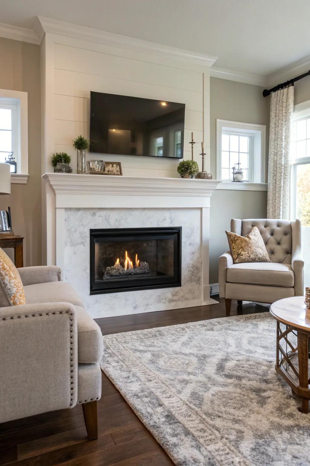 Suspended mantel simplicity integrates contemporary elegance into the fireplace.