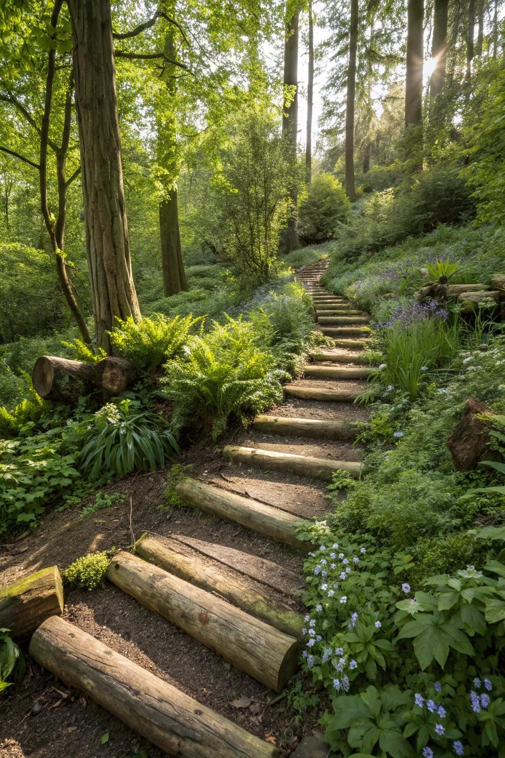Fallen tree paths embracing the forest's rustic charm.