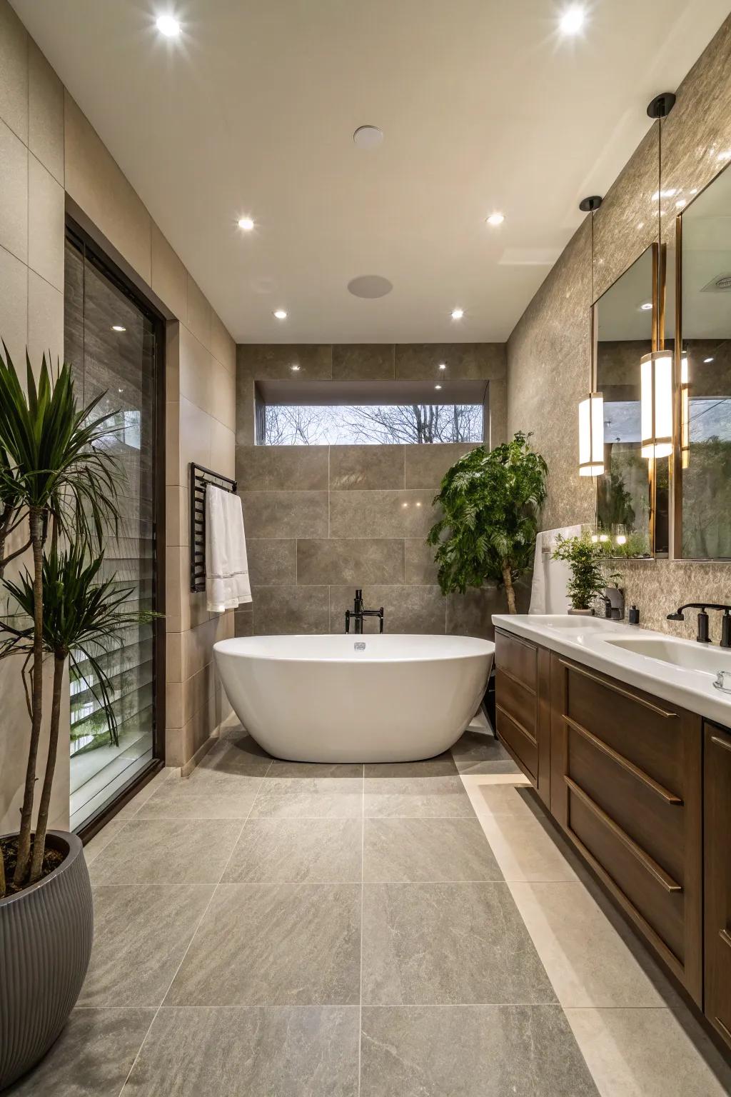 A harmonious bathroom design with matching materials for a seamless appearance.