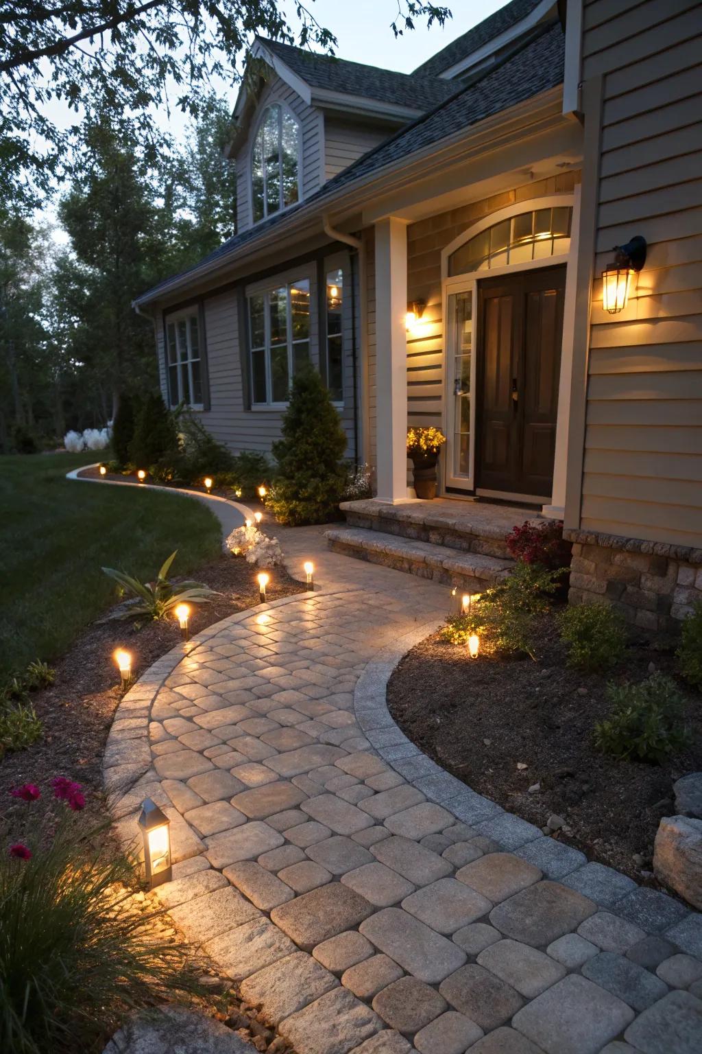 Inviting illumination combination for a safe and warm entrance.