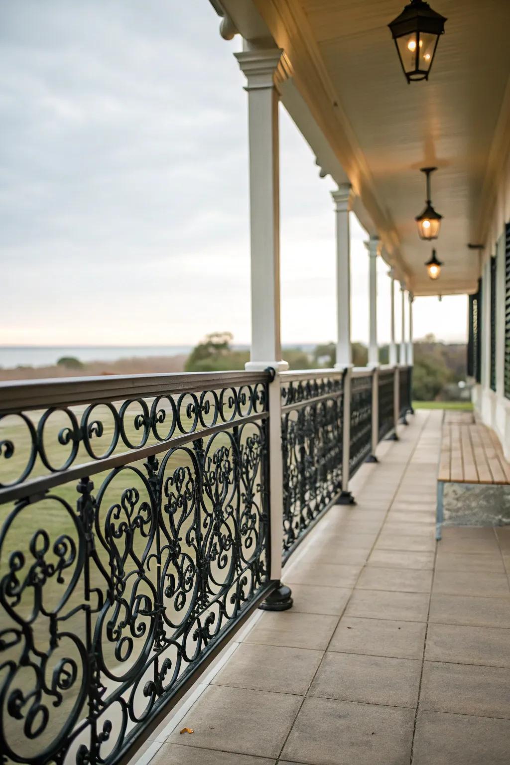 Symmetrical metal railings creating a balanced and harmonious aesthetic.
