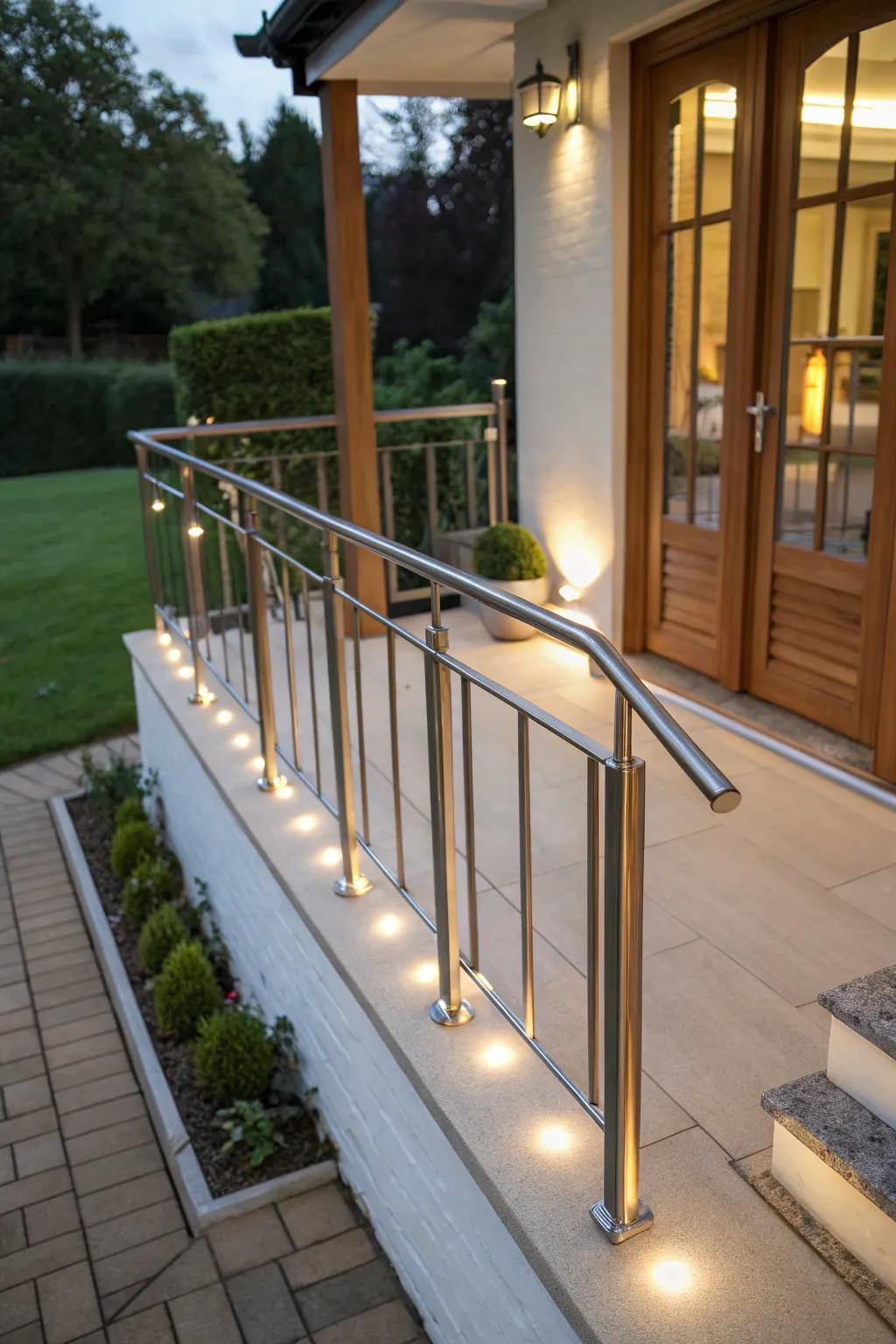 Illumination-integrated railings illuminate your entrance beautifully.