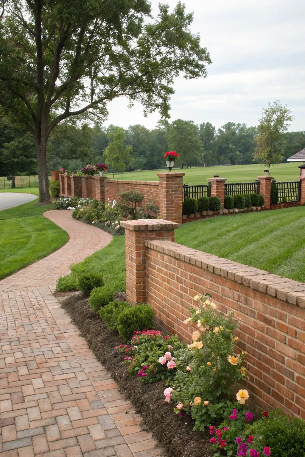 Brick short walls offer subtle division and charm.