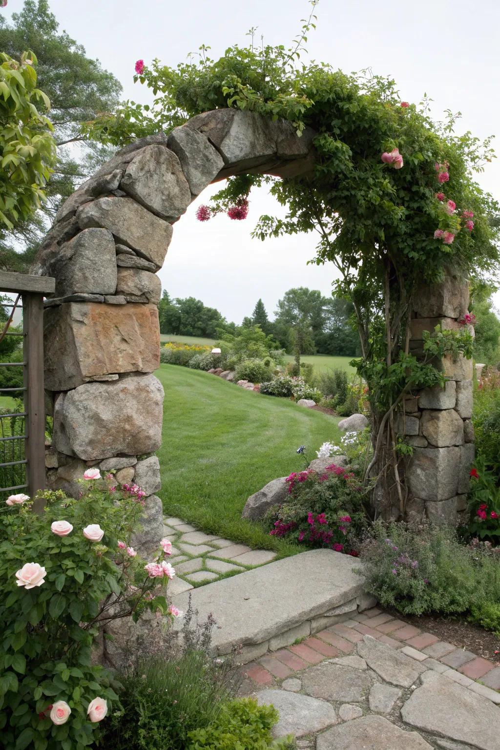 A stone gateway functioning as an inviting entrance to a front garden.