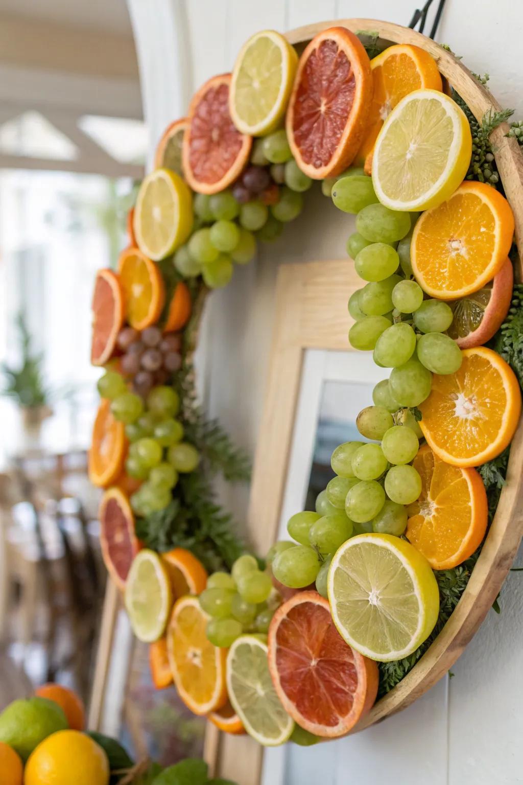 A whimsical fruit garland that introduces charm to any entrance.