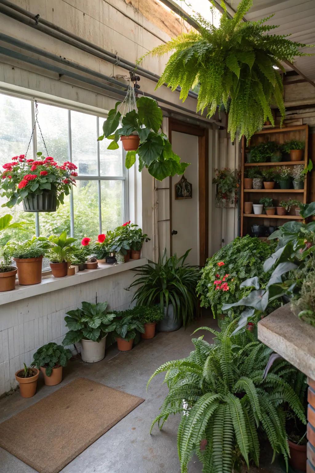 Interior greenery purifies air and adds tranquility.