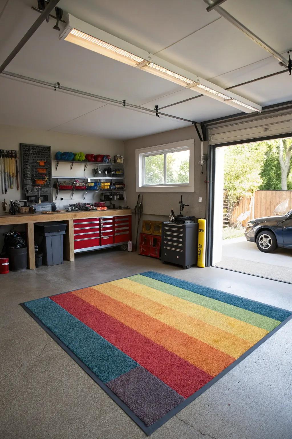 A rug offers warmth and defines rooms.