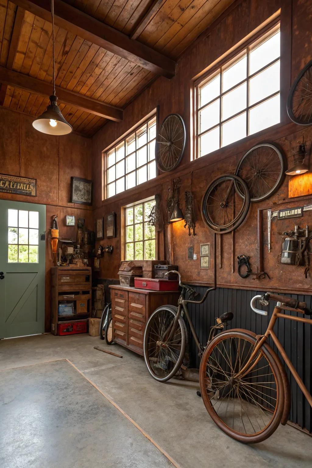 Your garage will feel warm and rustic because of the copper tones.