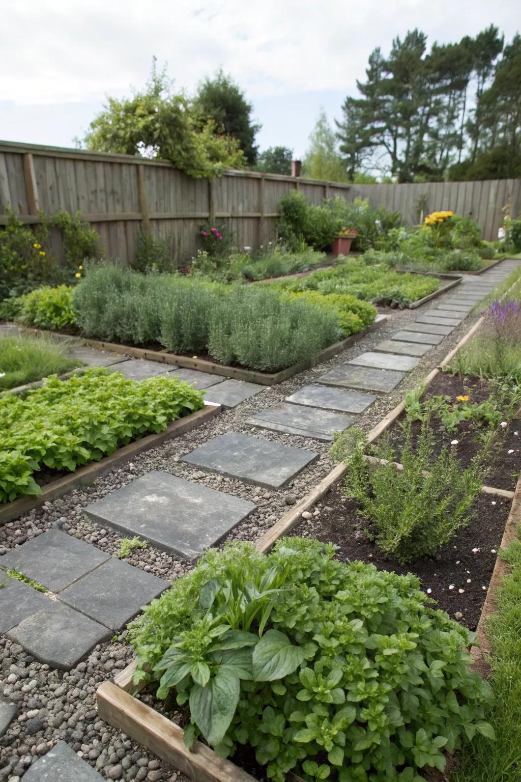 Organize your herb garden with defined paths using stone shards.
