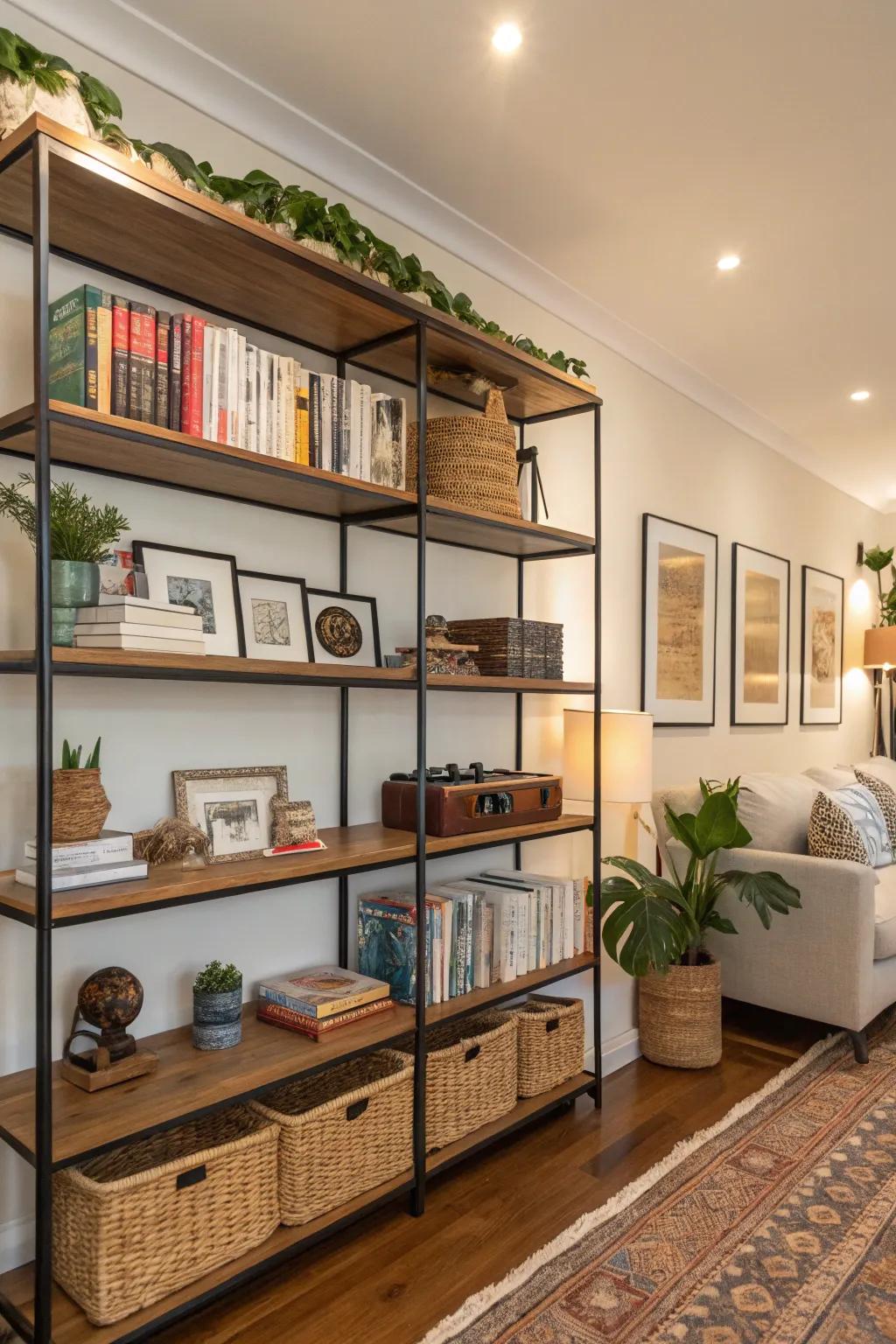 Organized shelving combines functionality and style.