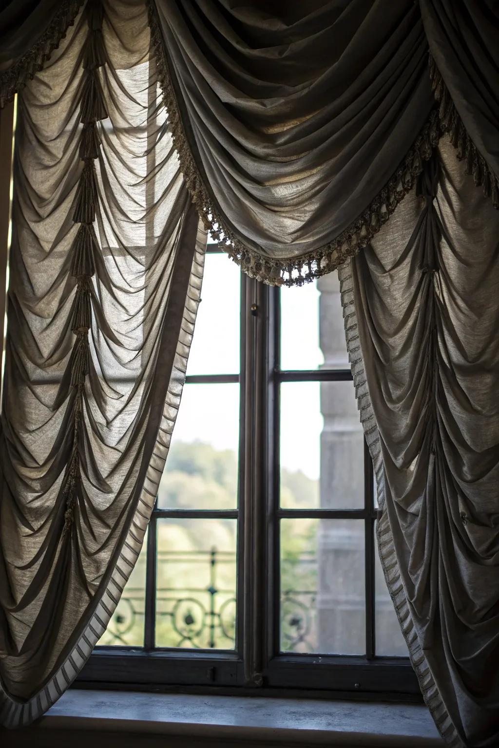 Stratified drapery that manipulates light and shadow.