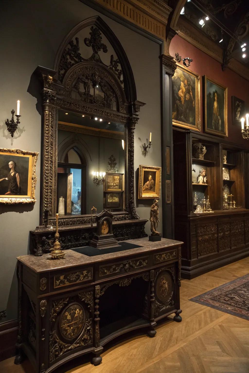 Elaborate frames enhance the shadowed aesthetic beautifully.