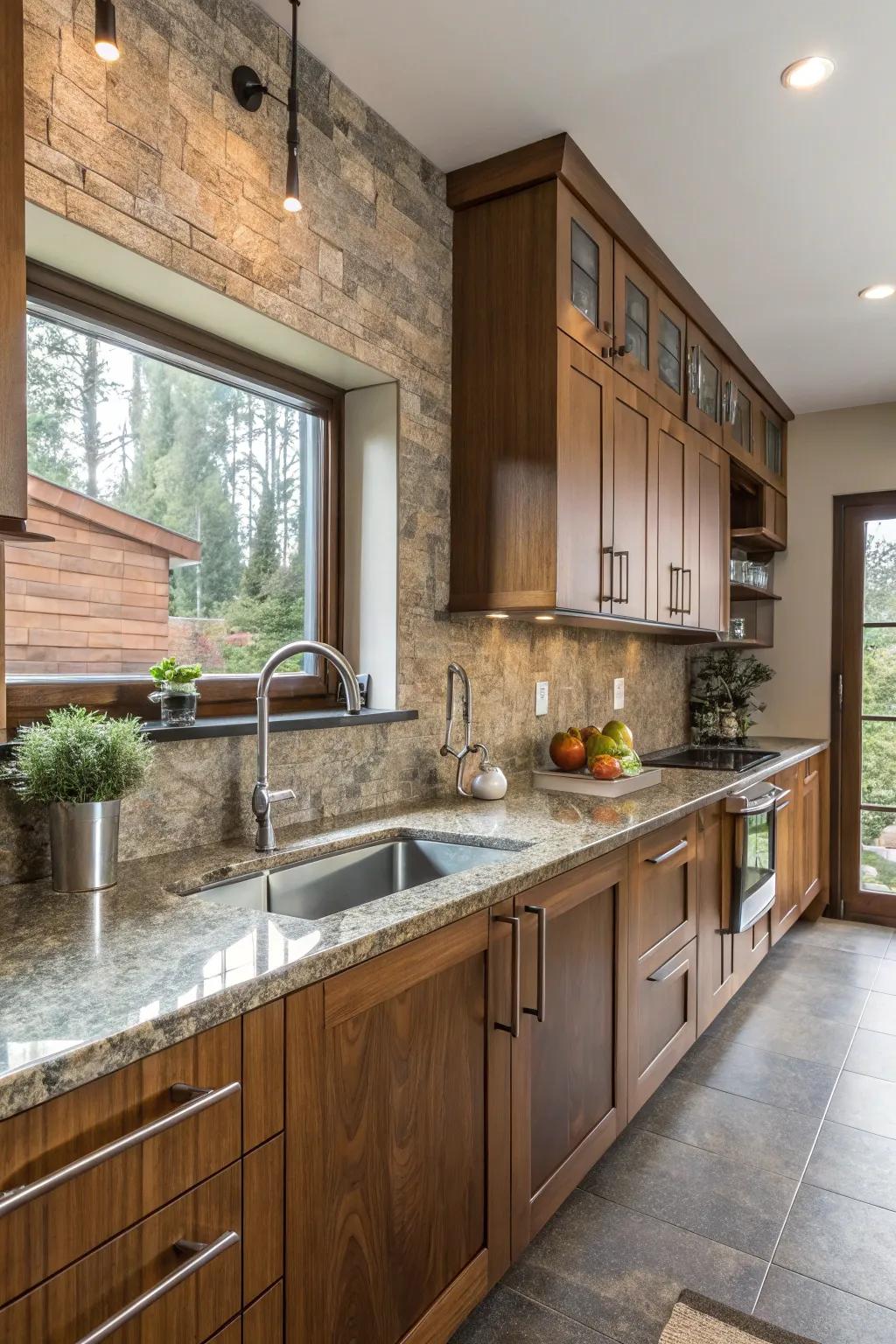 Mixing materials with granite adds depth to your kitchen design.