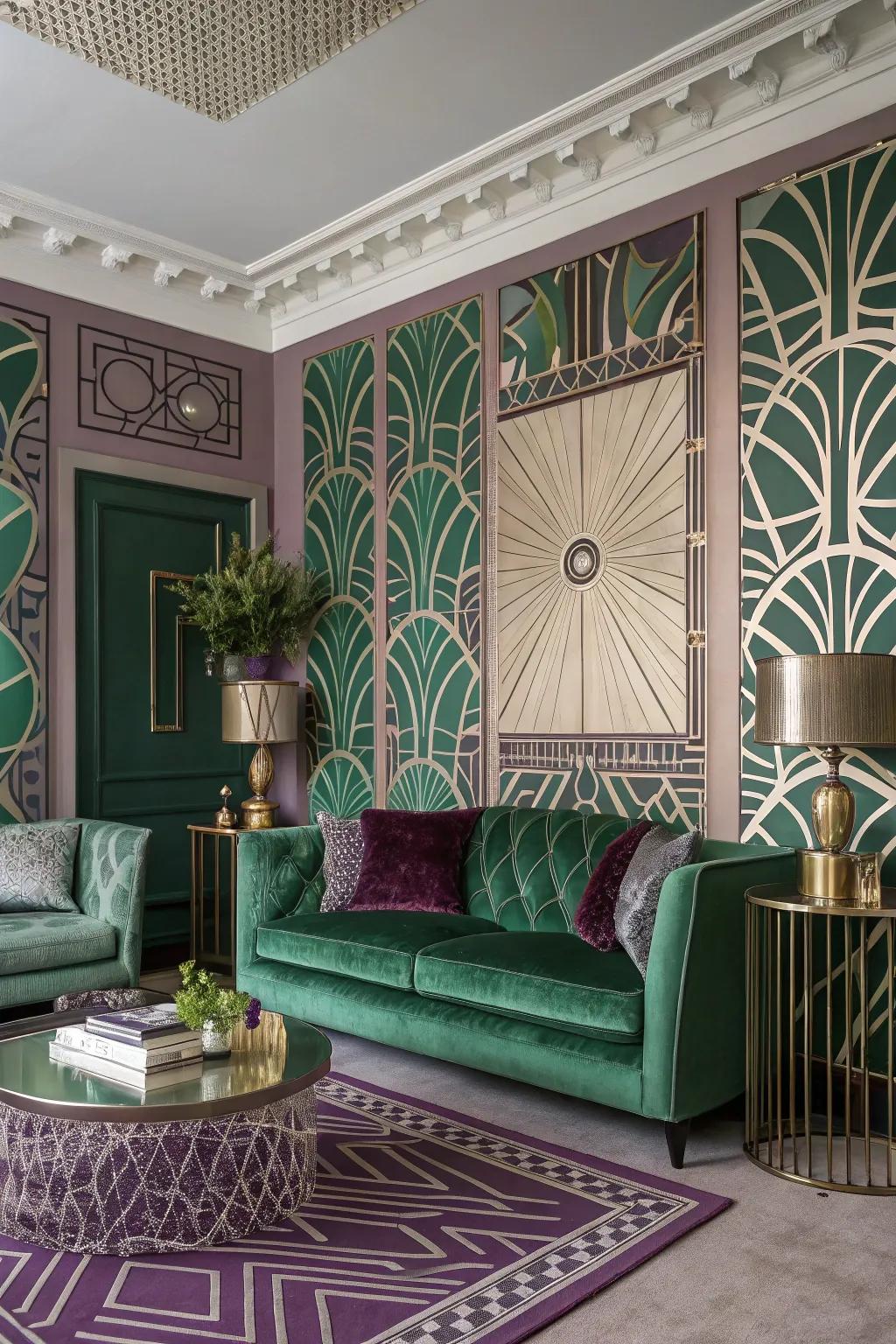 Art Deco designs introducing glamour to the living area.
