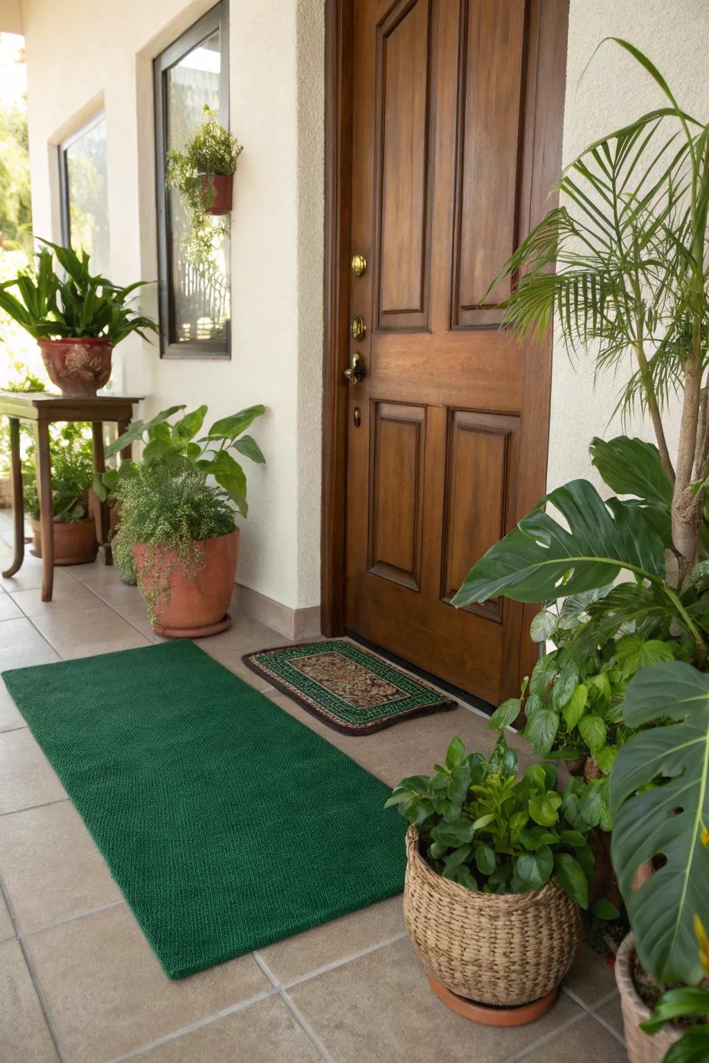 A welcoming verdant-themed foyer.