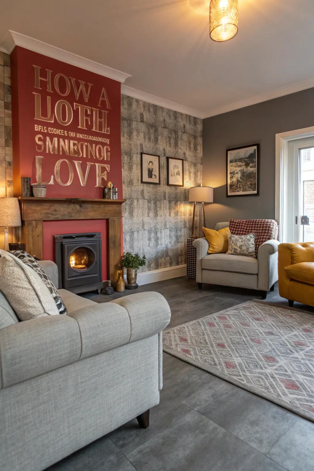 A prominent wall introduces personality to grey flooring.