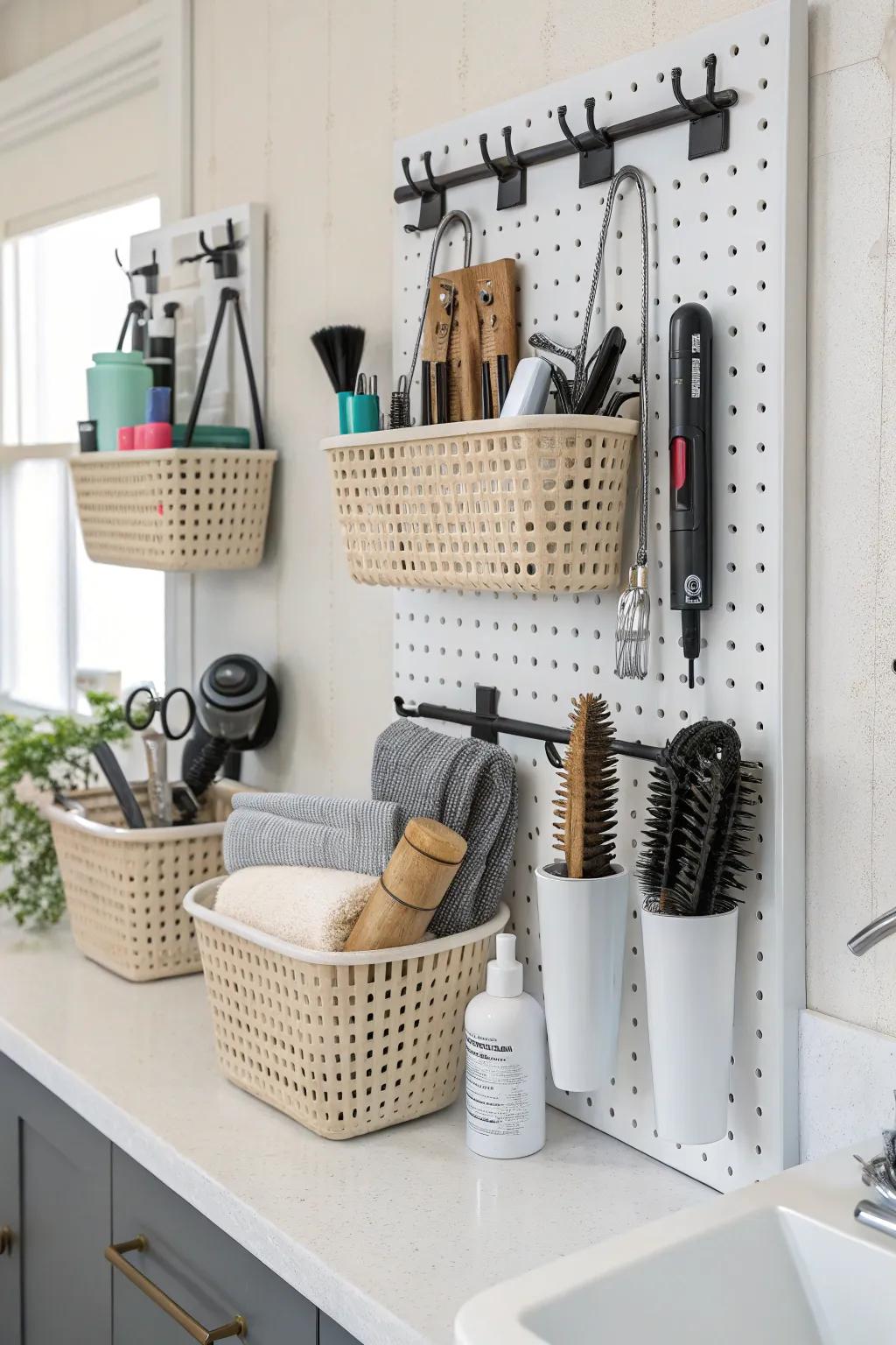 Flexible slatted panel organizer for customizable storage solutions.