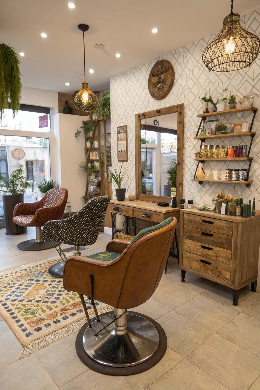 Refurbished furniture adds charm and character to your salon.