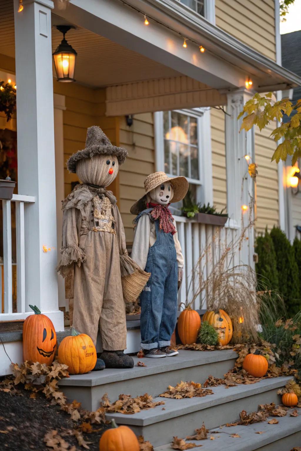 Rustic scarecrows combine charm and spookiness in your decor.