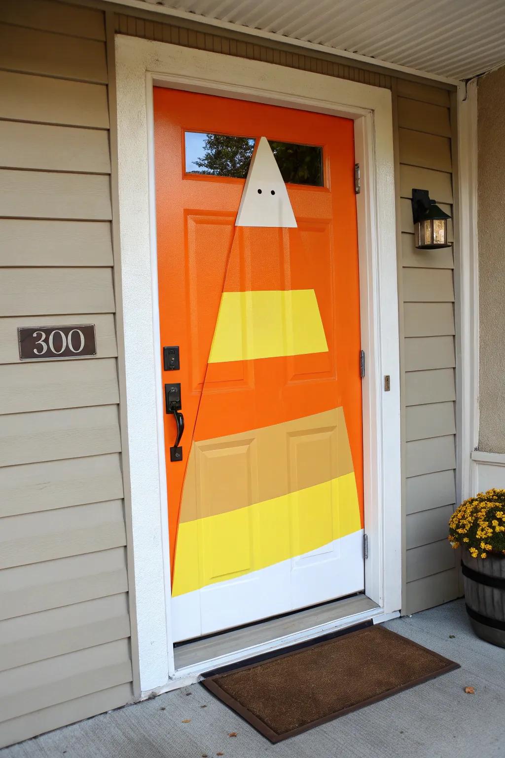A sugar kernel doorway imparts a delightful element to Halloween festivities.