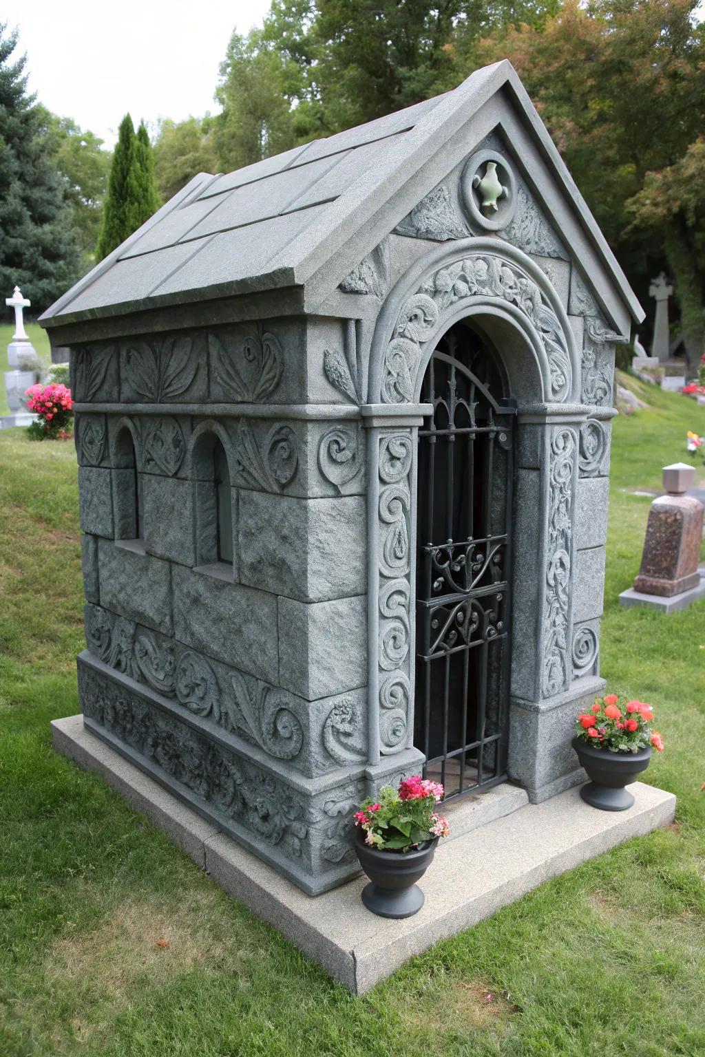 A mysterious mini sepulcher adds intrigue to the Halloween decor.