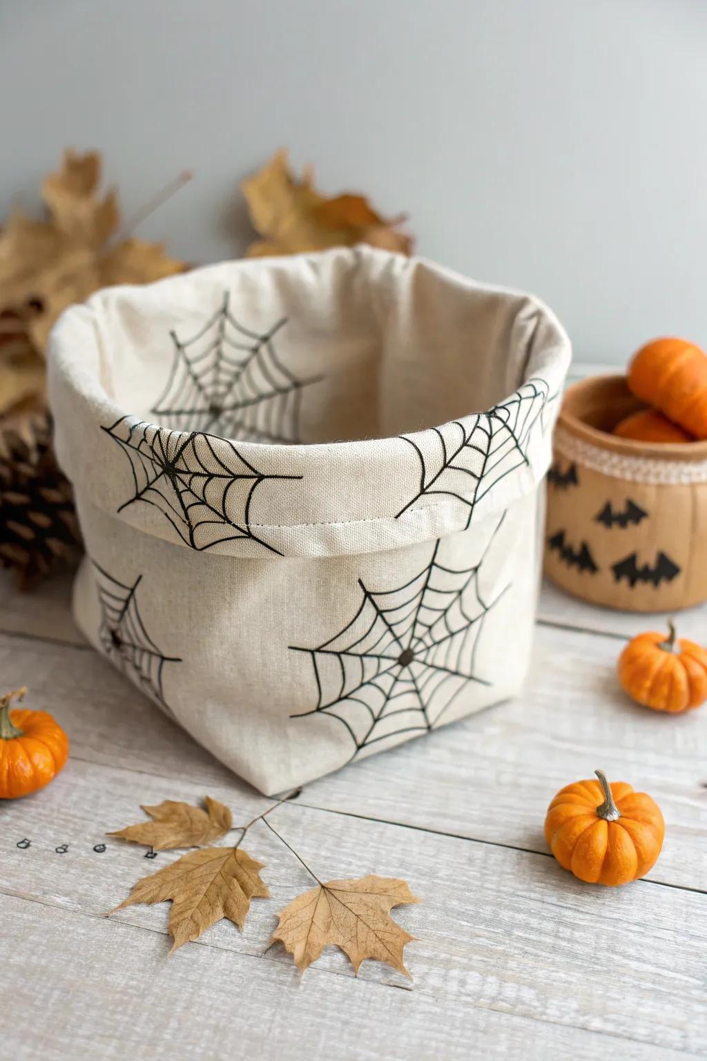 Welcome Halloween with style: a hand-crafted material basket for delightful organization.