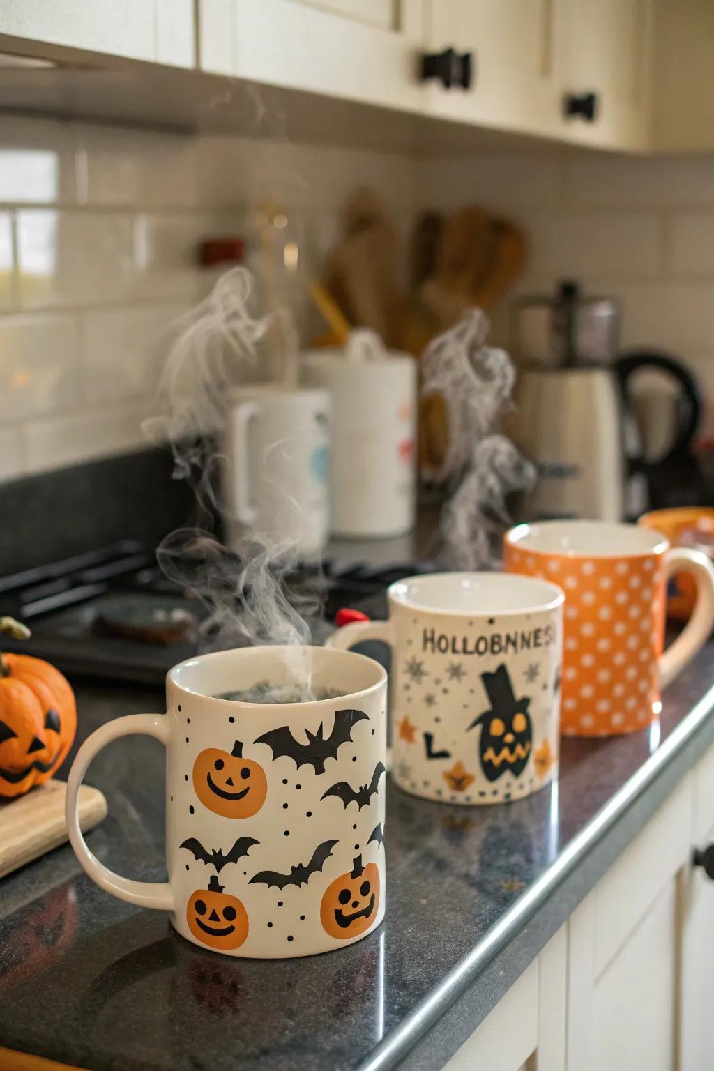 Decorative film mugs make sipping beverage feel celebratory and fun.