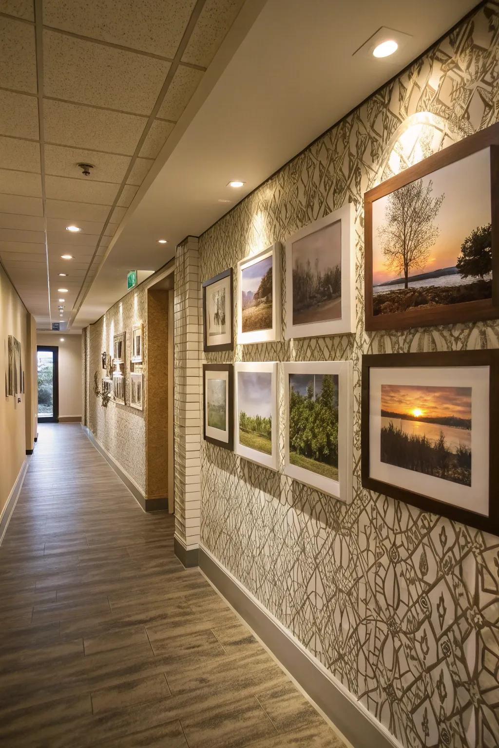 Your wall gains depth and interest by contrasting textures.