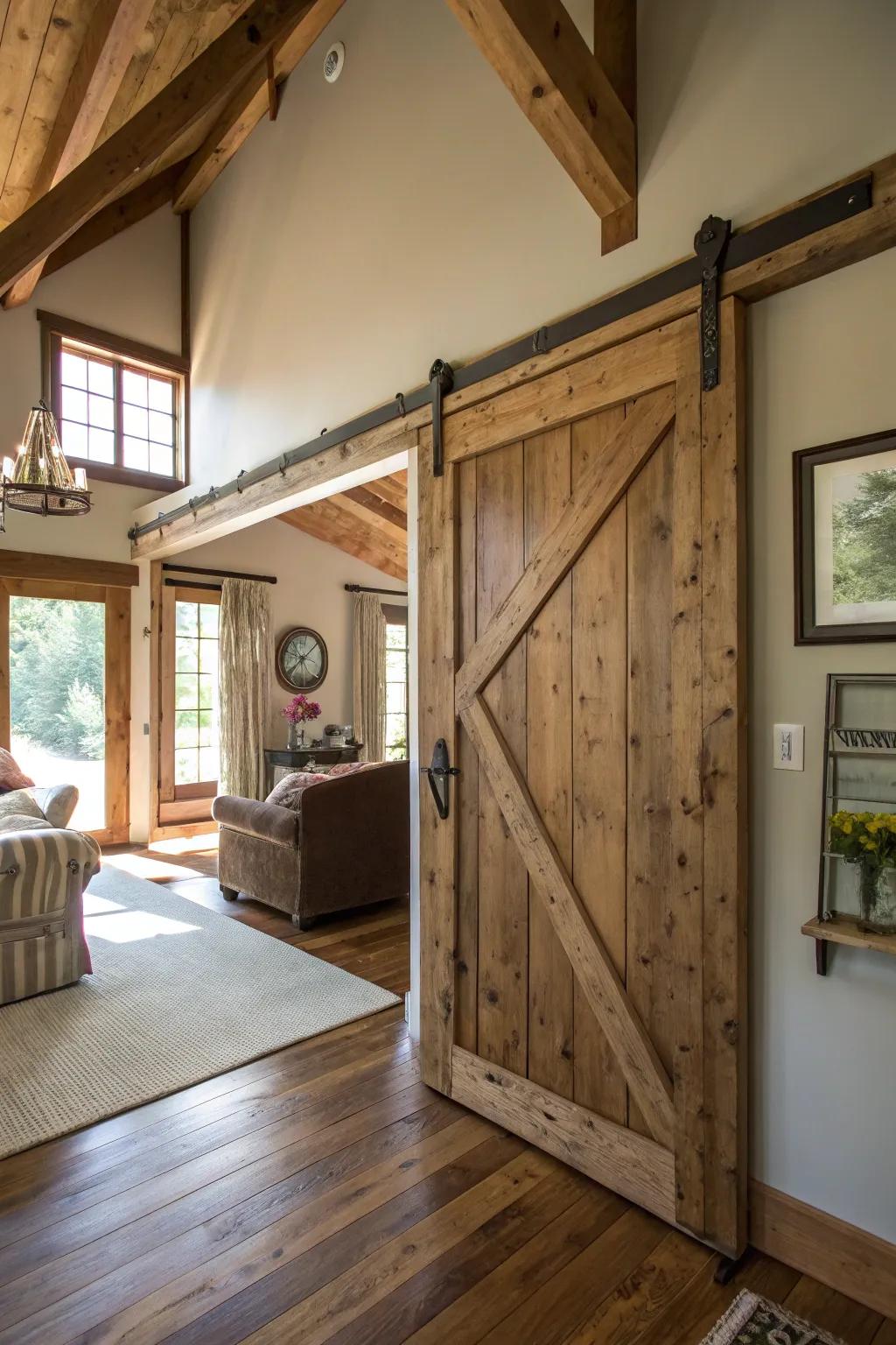 Rustic barn doors add warmth and character to any space.