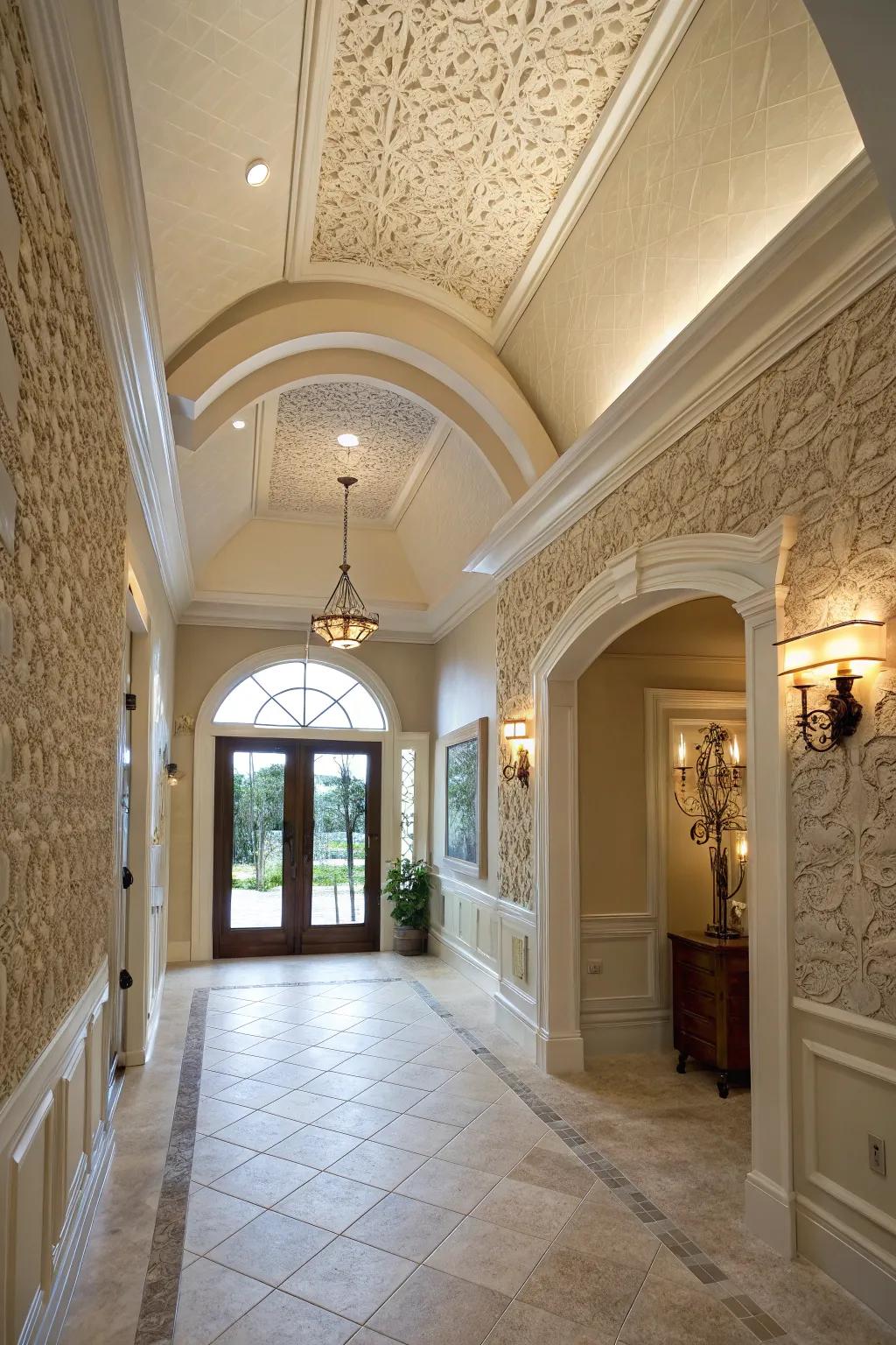 Textured walls add depth and a cozy feel to the entryway.