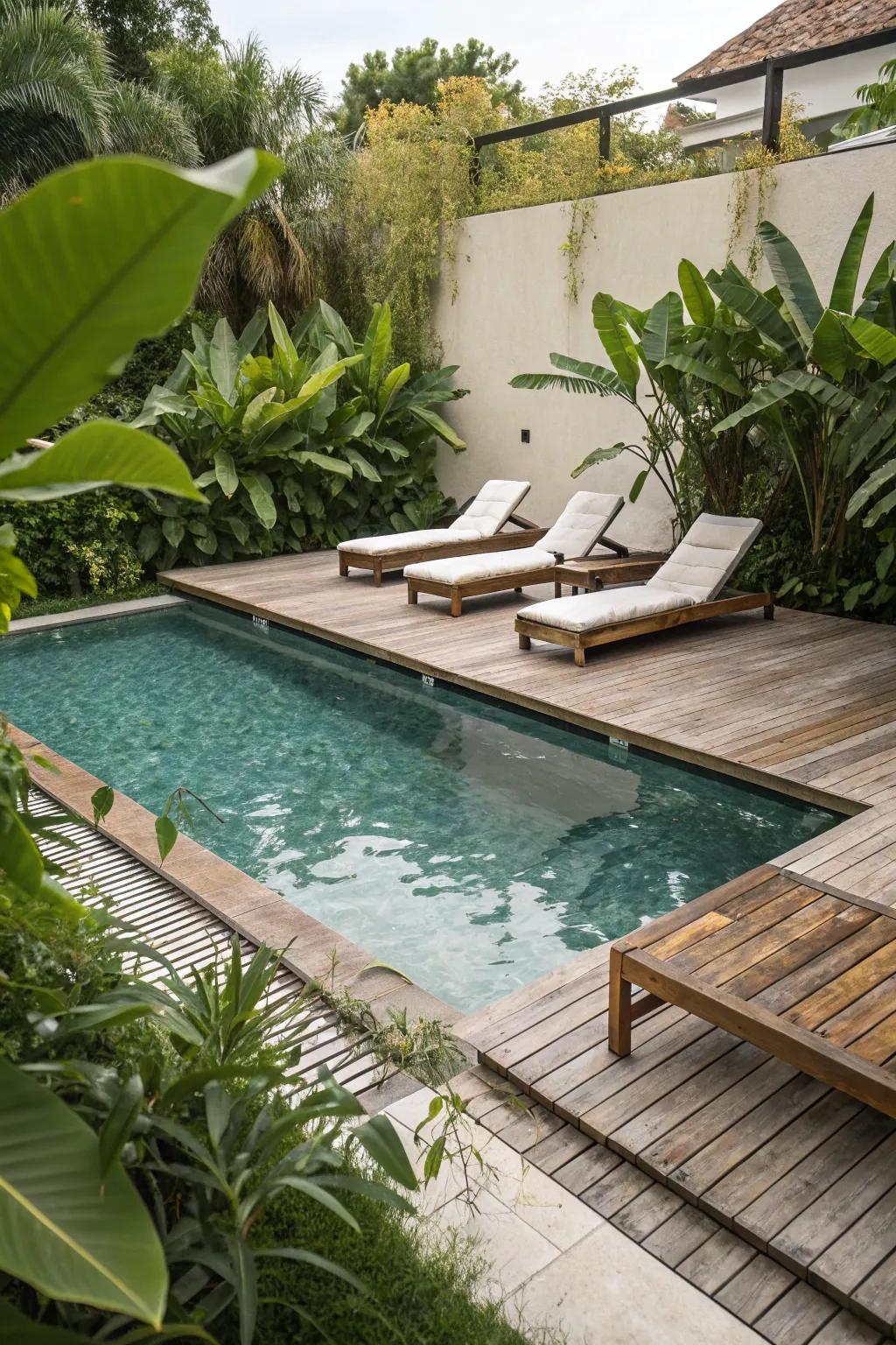A drifting pool patio offering stylish lounging options.