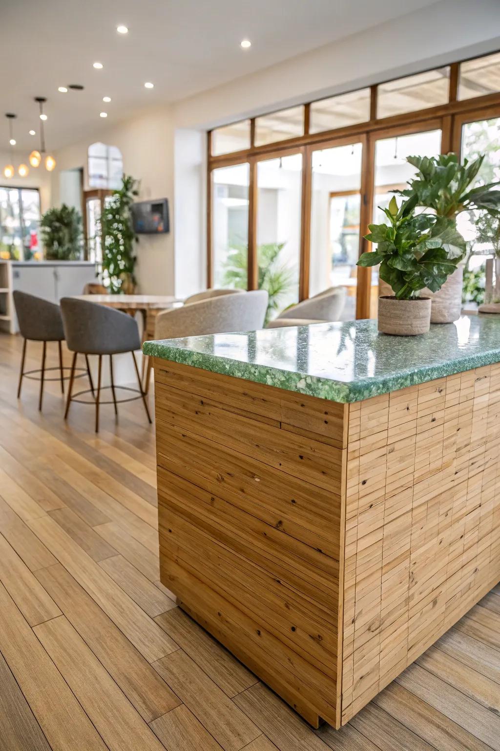 A chic and sustainable interior featuring eco-conscious materials.