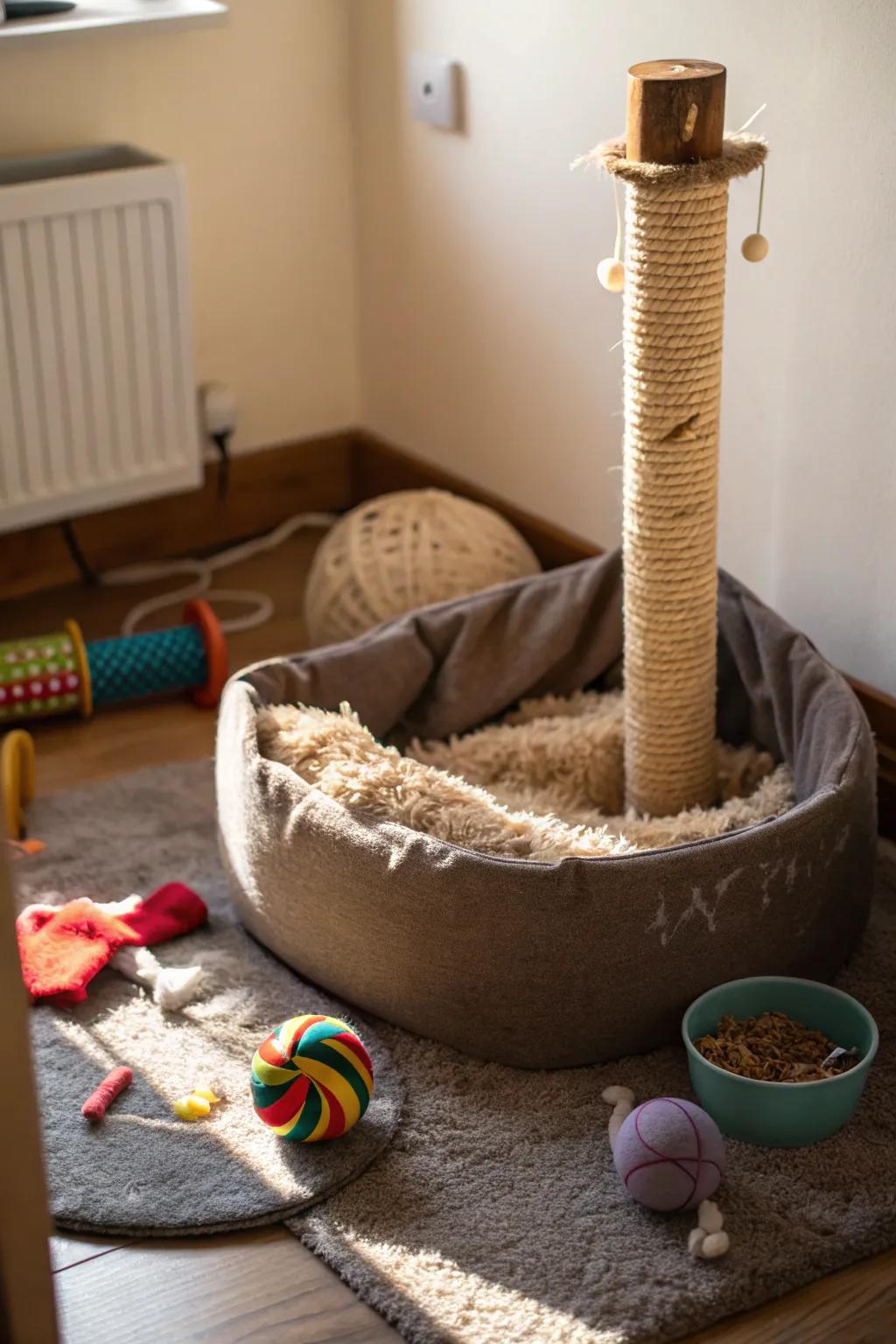 Fashion a cozy area for your pet in a corner.
