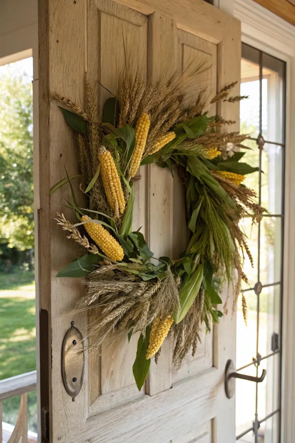 A harvest wreath honoring rustic agrarian life.