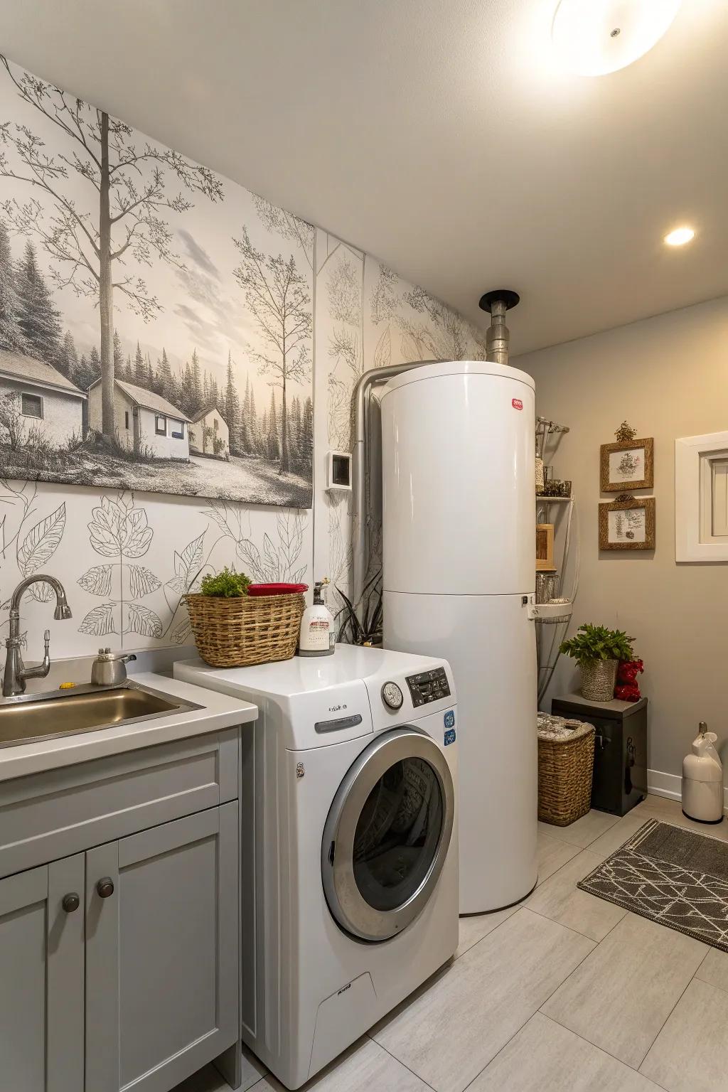 Wall art creatively conceals.