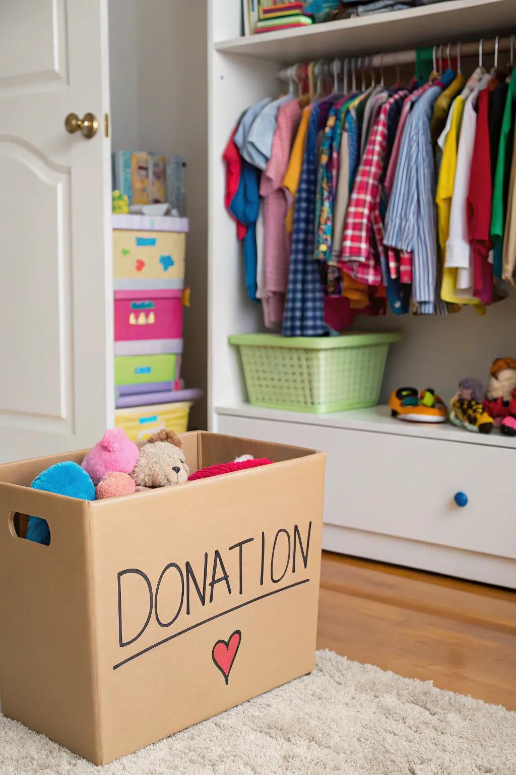 A donation box avoids accumulation of outgrown clothes.