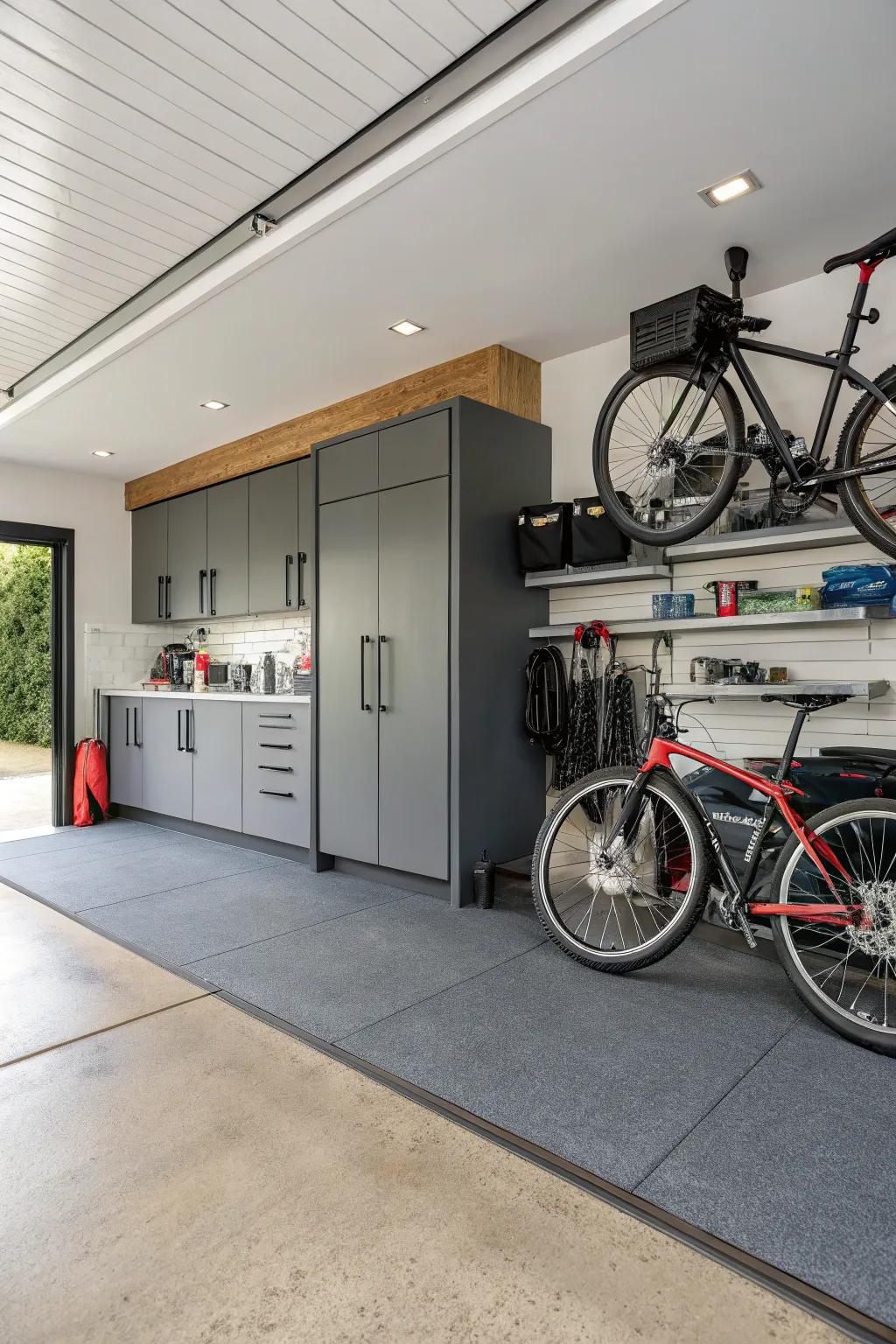 Furniture-integrated bike storage for a seamless design.